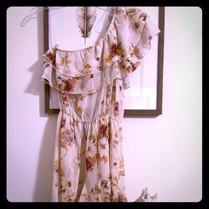 Sheer Off the Shoulder High Low Ruffle Romper